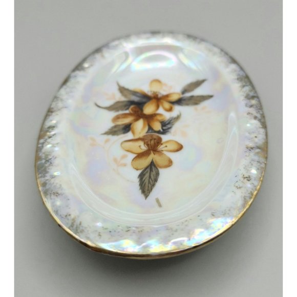 Lipper Mann Japan Lusterware Butter Pat Trinket Dish Handpainted Flower Gold Rim - Picture 5 of 8
